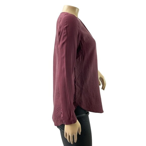 Rebecca Taylor Silk Keyhole Neck Crocodile Long Sleeve Blouse Purple Women M - Picture 2 of 12